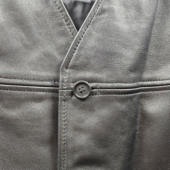 Share Pelle Studio Wilsons Vest Men's L Black 100% Leather V-neck Button Front - Picture 6 of 8